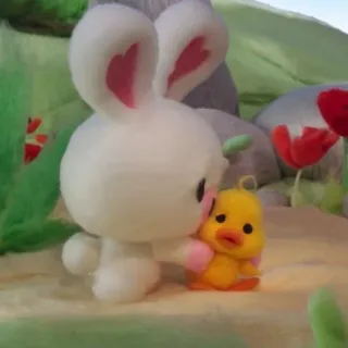 🦆 coelho, coelhinho, pato, fofo, animais, desenho animado, amizade whatsapp sticker