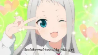 ✌ I look forward to working with you! garota anime, fofo, feliz, piscadela, saudação, corações, brilhos telegram sticker