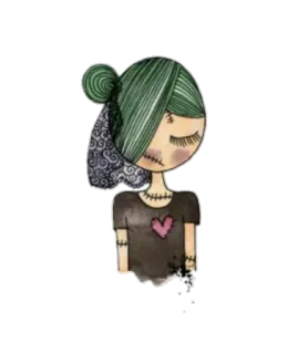 😑 ragazza, zombie, carino, punti, cuore, cartone animato, illustrazione telegram sticker
