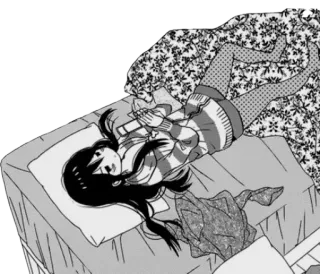 😐 girl, laying down, bed, manga, anime whatsapp sticker