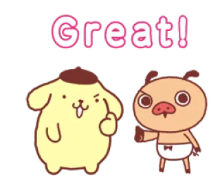 👍 Great! cute, cartoon, dog, pig, animals, happy telegram sticker