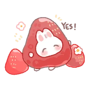 🍓 Very Nice morango, kawaii, fofo, coelho, desenho animado, flor whatsapp sticker