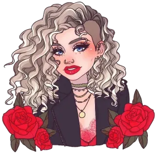 😊 donna, ritratto, capelli ricci, rose, bellezza, moda telegram sticker