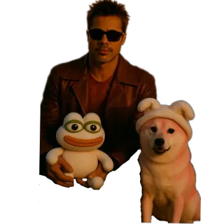 🐶 homem, cão, rã, óculos de sol, brad pitt, meme telegram sticker