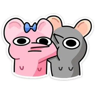 😐 สติกเกอร์, การ์ตูน, หนู, ชมพู, เทา, ตลก, มิตรภาพ telegram sticker