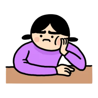 🙁 kreskówka, smutny/a, znudzony/a, zmęczony/a, dziewczyna, nieszczęśliwy/a telegram sticker