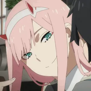 🌷 Zero Two Darling in the Franxx Anime, Zero Two, Darling in the Franxx, cabelo rosa, Waifu, garota anime telegram sticker