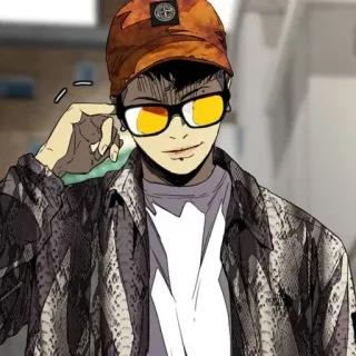 🌩 Stile anime, Personaggio maschile, Occhiali da sole, Cappellino, Alla moda, Cartone animato whatsapp sticker