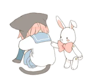 😔 anime, bunny, sad, crying, cute, cat-ears whatsapp sticker