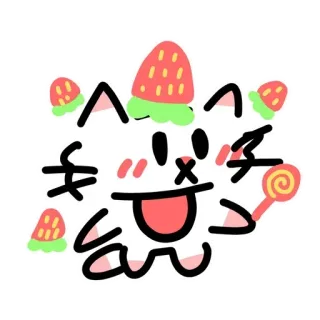 🍓 女子 gatto, fragola, lecca-lecca, carino, cartone animato telegram sticker