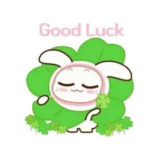 🐰 Good Luck buona fortuna, coniglio, trifoglio, carino, cartoni animati telegram sticker
