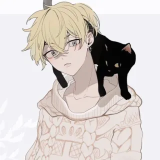 💘 Anime, Chico, Gato, Suéter, Lindo, Ilustración, Dibujo animado telegram sticker