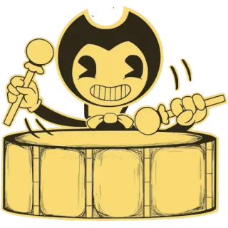 🥁 Bendy Bendy and the Ink Machine desenho animado, bateria, música, videogame, preto e branco, personagem telegram sticker