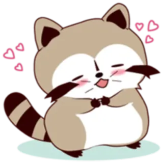 ☺️ mapache, lindo, animal, dibujos animados, corazones, amor whatsapp sticker