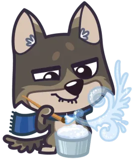 🎨 cachorro, limpeza, desenho animado, fofo, animal, vassoura, poeira telegram sticker