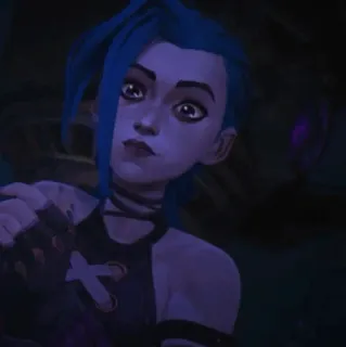 🌀 Jinx Arcane Jinx, Arcane, League of Legends, Dibujos animados, Pelo azul telegram sticker