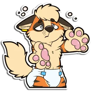 😔 furry, feline, tiger, diaper, dizzy, confused, cute, cartoon telegram sticker