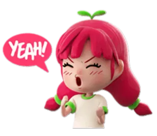 💪 YEAH! Dessin animé, Fille, Exclamation, Positif, Mignon, Cheveux roses whatsapp sticker