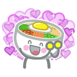 ❤️ mangkuk, makanan, imut, kawaii, hati, senang, kartun whatsapp sticker
