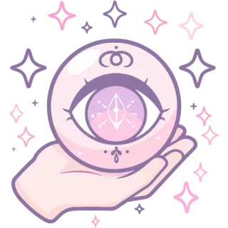 🔮 eye, crystal ball, magic, hand, fortune telling, occult, pink telegram sticker