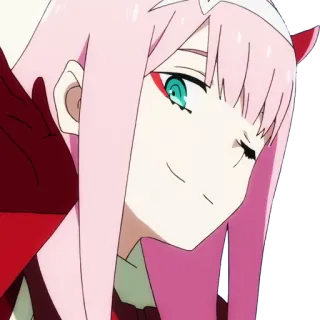 🙃 Zero Two Darling in the Franxx anime, girl, pink hair, horns, cute telegram sticker