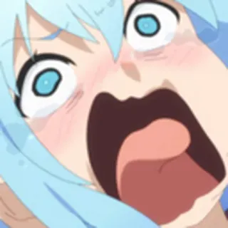 😱 Aqua KonoSuba anime, zszokowany, śmieszne, Konosuba, Aqua, mem telegram sticker