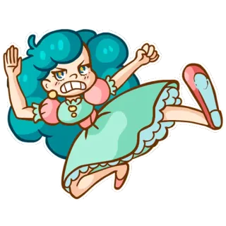 👊 Dessin animé, Fille, Robe, Illustration, En colère, Coup de pied telegram sticker