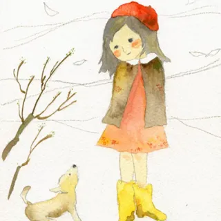 ☂️ fille, chien, aquarelle, illustration, mignon, automne, enfant, animal de compagnie whatsapp sticker