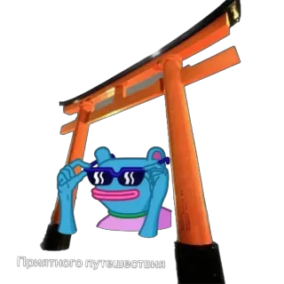 🫥 Приятного путешествия pepe, torii, gafas de sol, rana, japón, viajes telegram sticker