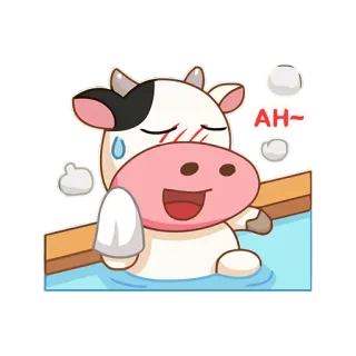 🛁 AH~ krowa, słodki, kreskówka, zwierzę, kąpiel, kawaii, naklejka telegram sticker