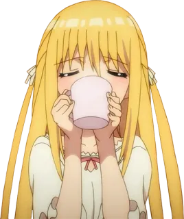 ☕️ Anime, Chica, Rubia, Bebiendo, Linda, Kawaii telegram sticker