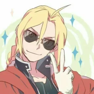 😎 Edward Elric Fullmetal Alchemist Anime, Mangá, Desenho animado, Símbolo da paz, Óculos de sol telegram sticker