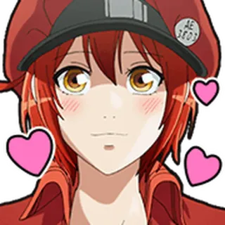 🩸 AE3803 Anime, Mädchen, Süß, Herzen, Erröten, Cells at Work, Rotes Blutkörperchen whatsapp sticker