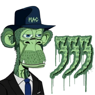 🦧 HAC mono, Bored Ape Yacht Club, NFT, dibujos animados, traje, sombrero, cripto whatsapp sticker