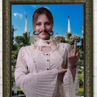 🖕 middle finger, offensive, gesture, woman, moustache, portrait telegram sticker