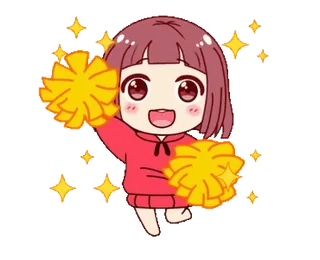 🥳 Cheerleader, Pompons, Anime, Schattig, Sprankelend, Meisje telegram sticker