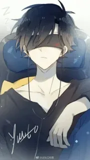 🖤 Yuto yuto anime, śpiący, chłopak, słuchawki, podpis telegram sticker