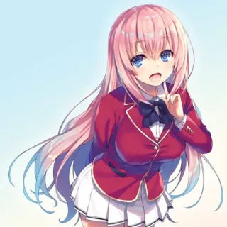 📕 Sakura Airi Classroom of the Elite animé, fille, uniforme scolaire, mignon, cheveux roses, yeux bleus telegram sticker