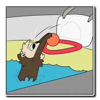 🏀 monkey, basketball, cartoon, animal, swimming, pool telegram sticker