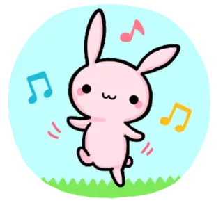 💃 lapin, danse, mignon, kawaii, musique, notes, dessin animé, cartoon whatsapp sticker