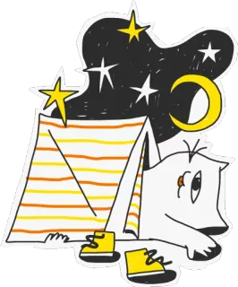 ⛺️ hond, tent, kamperen, nacht, sterren, maan, schattig, cartoon telegram sticker