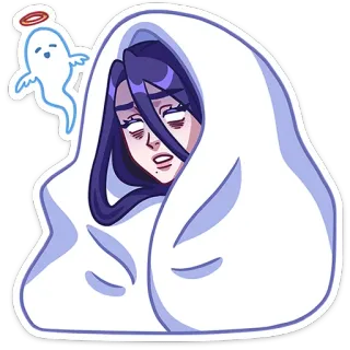 😮‍💨 ผู้หญิง, ผี, เศร้า, เหนื่อย, ผ้าปูที่นอน, การ์ตูน whatsapp sticker