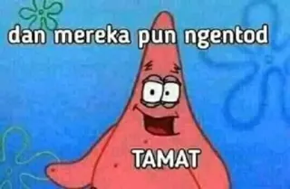 🌟 Patrick Star dan mereka pun ngentod
TAMAT patrick stella, spongebob, cartoni animati, divertente telegram sticker