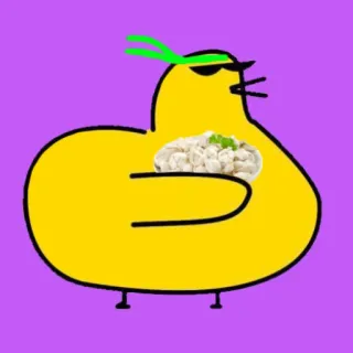 🥟 утка, мультфильм, еда, смешной, желтый, фиолетовый, животное, пельмени telegram sticker