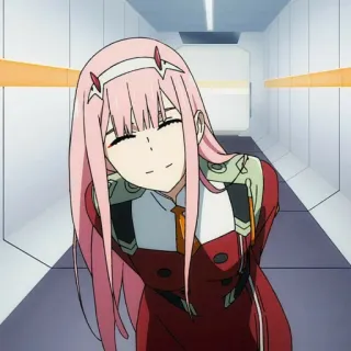 🌷 Zero Two Darling in the Franxx anime, Zero Two, Darling in the Franxx, cabelo rosa, sorriso, fofa telegram sticker