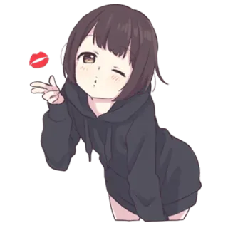 😘 anime, girl, hoodie, wink, cartoon, cute, kawaii telegram sticker