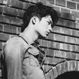 ➖ SURPRISE man, brick wall, black and white, casual wear, profile telegram sticker