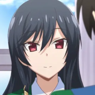 🍀 Anime, Personage, Meisje, Schooluniform, Rode ogen, Zwart haar telegram sticker