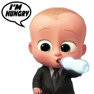 🍏 Boss Baby The Boss Baby I'M HUNGRY dibujos animados, bebé, hambre, leche, traje, jefe telegram sticker