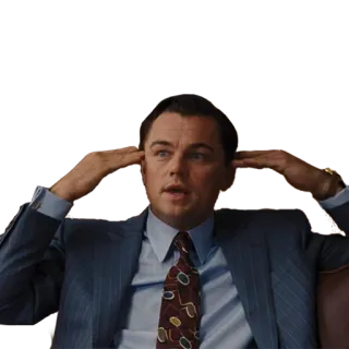😳 The Wolf of Wall Street Леонардо ДиКаприо, Джордан Белфорт, думает, бизнес, костюм telegram sticker